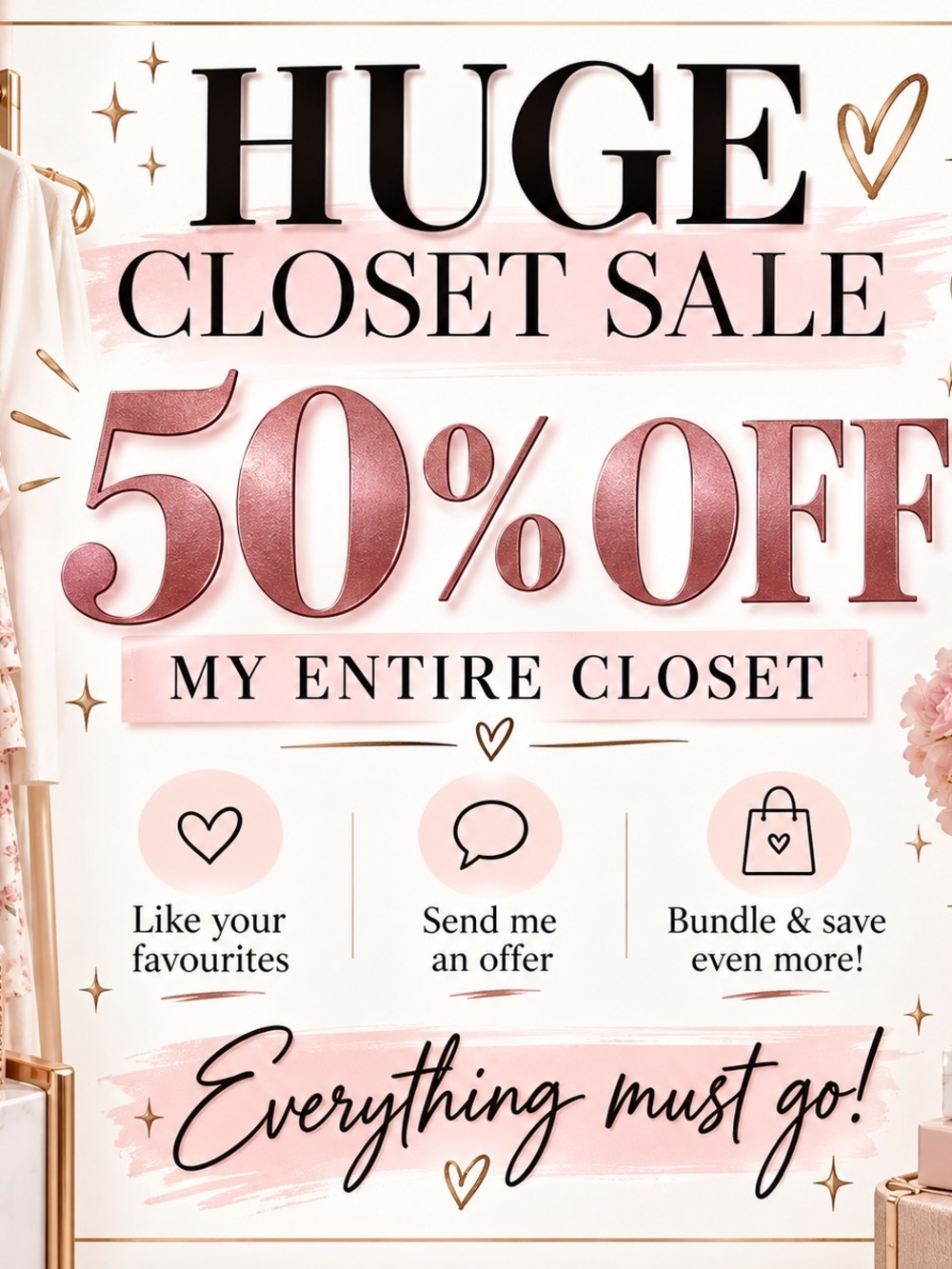 Closet Sale Poster - Pink Rose Gold 50% Off Sign